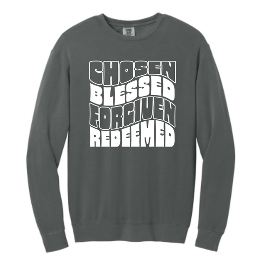 Chosen Blessed Forgiven Redeemed - Comfort Colors® Lightweight Crewneck Sweatshirt